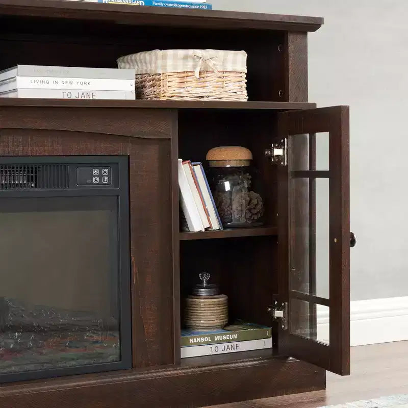 Meuble TV classique avec grand rangement et portes vitrées, meuble média avec espace de rangement ouvert pour salon