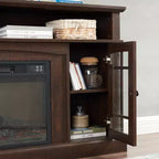 Meuble TV classique avec grand rangement et portes vitrées, meuble média avec espace de rangement ouvert pour salon