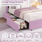 Cadre de lit double avec 2 tiroirs, lit de rangement avec tête de lit ondulée, lit plateforme rembourré pour filles, pas besoin de sommier tapissier, rose foncé