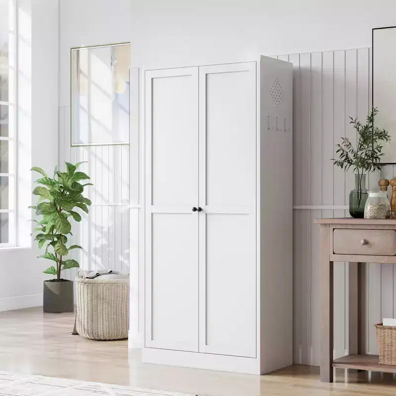 Armoire de rangement de garde-manger en acier blanc à 5 niveaux avec 2 portes et 4 étagères réglables, armoire utilitaire autoportante robuste en métal