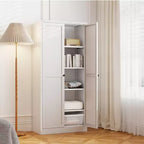 Armoire de rangement de garde-manger en acier blanc à 5 niveaux avec 2 portes et 4 étagères réglables, armoire utilitaire autoportante robuste en métal