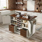 Desserte de cuisine roulante 54 Farmhouse avec abattant, îlot de rangement de cuisine mobile avec grandes roues pour cuisine ou salle à manger-Panipeachy