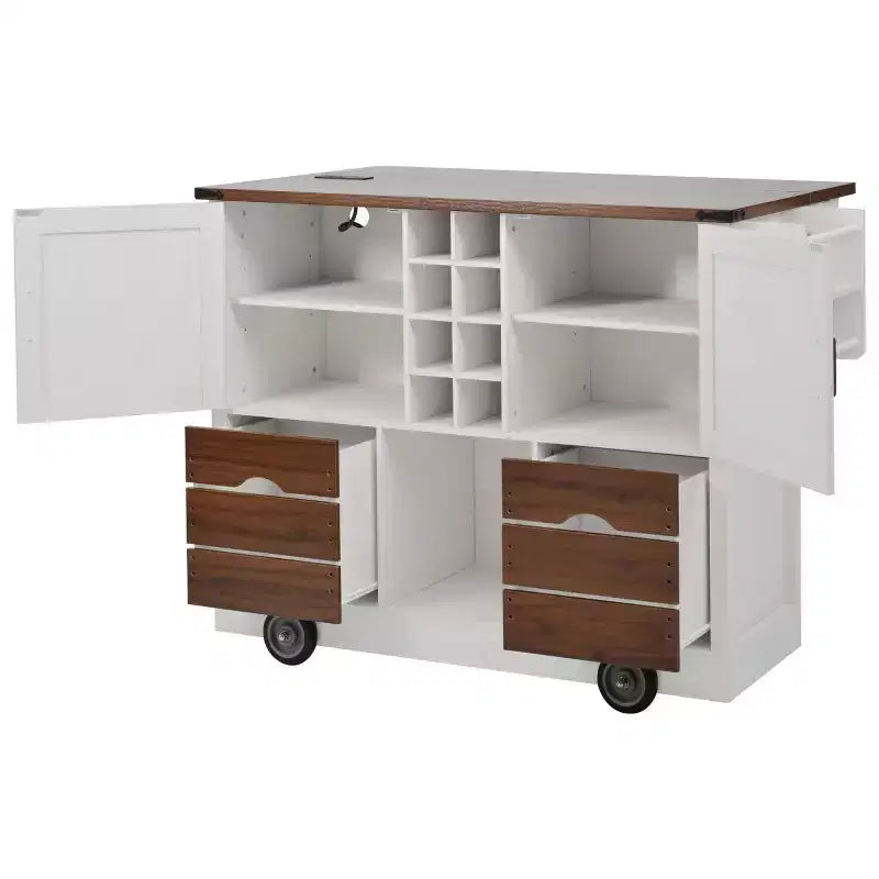 Desserte de cuisine roulante 54 Farmhouse avec abattant, îlot de rangement de cuisine mobile avec grandes roues pour cuisine ou salle à manger-Panipeachy