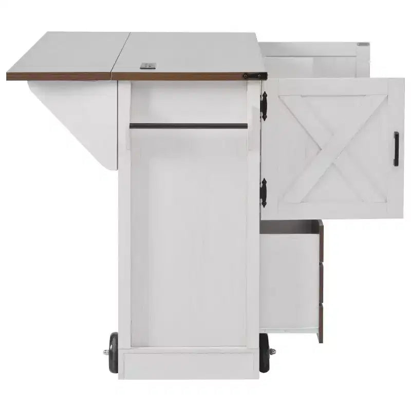 Desserte de cuisine roulante 54 Farmhouse avec abattant, îlot de rangement de cuisine mobile avec grandes roues pour cuisine ou salle à manger-Panipeachy