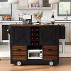 Desserte de cuisine roulante 54 Farmhouse avec abattant, îlot de rangement de cuisine mobile avec grandes roues pour cuisine ou salle à manger-Panipeachy