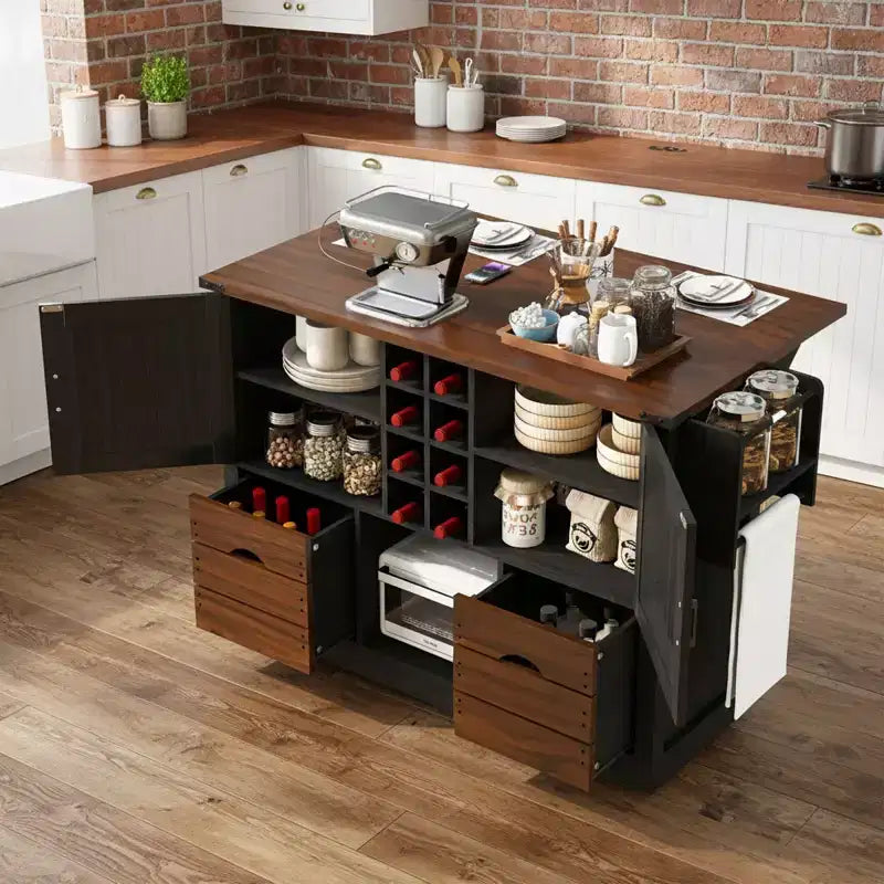 Desserte de cuisine roulante 54 Farmhouse avec abattant, îlot de rangement de cuisine mobile avec grandes roues pour cuisine ou salle à manger-Panipeachy
