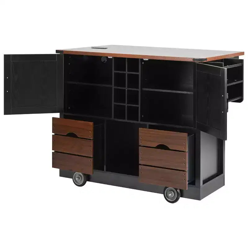 Desserte de cuisine roulante 54 Farmhouse avec abattant, îlot de rangement de cuisine mobile avec grandes roues pour cuisine ou salle à manger-Panipeachy