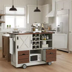 Desserte de cuisine roulante 54 Farmhouse avec abattant, îlot de rangement de cuisine mobile avec grandes roues pour cuisine ou salle à manger-Panipeachy