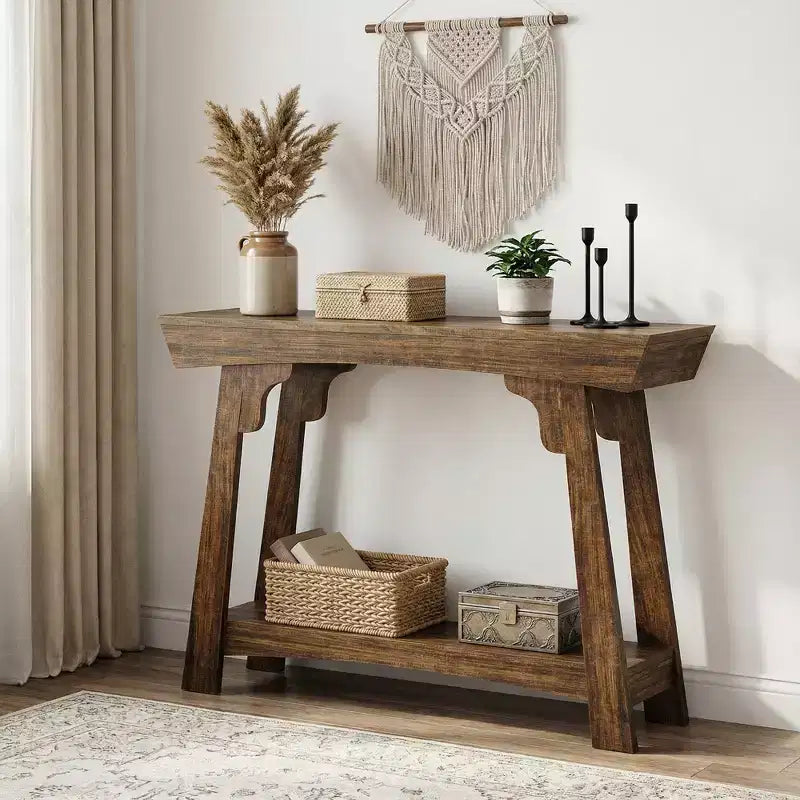 Table console de ferme MAYEERTY de 41 pouces, table d'entrée de canapé à 2 niveaux avec étagère de rangement