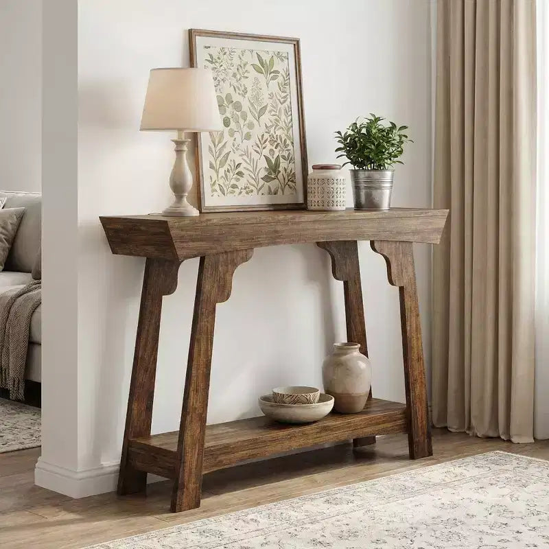 Table console de ferme MAYEERTY de 41 pouces, table d'entrée de canapé à 2 niveaux avec étagère de rangement