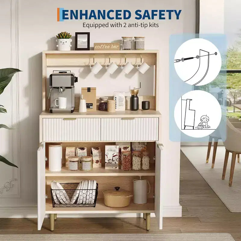 Meuble de Rangement Buffet avec Espace de Rangement, Petit Buffet Moderne avec Étagères Réglables et 2 Tiroirs, Table Console Buffet en Bois pour Salle à Manger