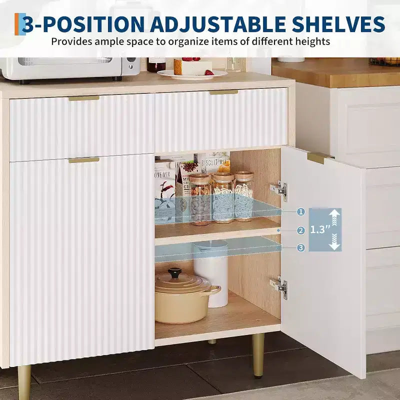 Meuble de Rangement Buffet avec Espace de Rangement, Petit Buffet Moderne avec Étagères Réglables et 2 Tiroirs, Table Console Buffet en Bois pour Salle à Manger