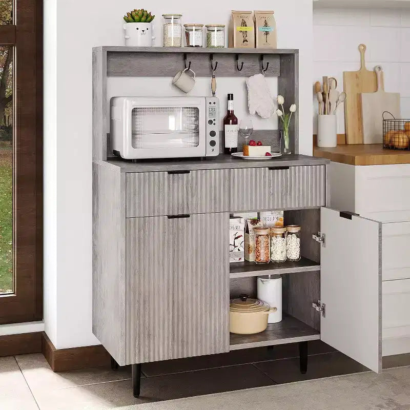 Meuble de Rangement Buffet avec Espace de Rangement, Petit Buffet Moderne avec Étagères Réglables et 2 Tiroirs, Table Console Buffet en Bois pour Salle à Manger