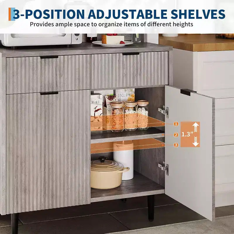 Meuble de Rangement Buffet avec Espace de Rangement, Petit Buffet Moderne avec Étagères Réglables et 2 Tiroirs, Table Console Buffet en Bois pour Salle à Manger