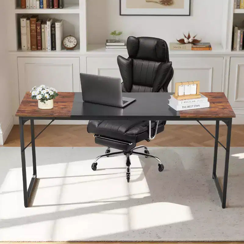 Bureau d'ordinateur VEVOR, bureau de jeu de 160 cm pour bureau à domicile, table d'étude moderne et simple avec cadre métallique pour un grand espace pour les jambes, marron + noir