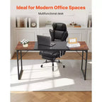 Bureau d'ordinateur VEVOR, bureau de jeu de 160 cm pour bureau à domicile, table d'étude moderne et simple avec cadre métallique pour un grand espace pour les jambes, marron + noir