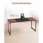Bureau d'ordinateur VEVOR, bureau de jeu de 160 cm pour bureau à domicile, table d'étude moderne et simple avec cadre métallique pour un grand espace pour les jambes, marron + noir
