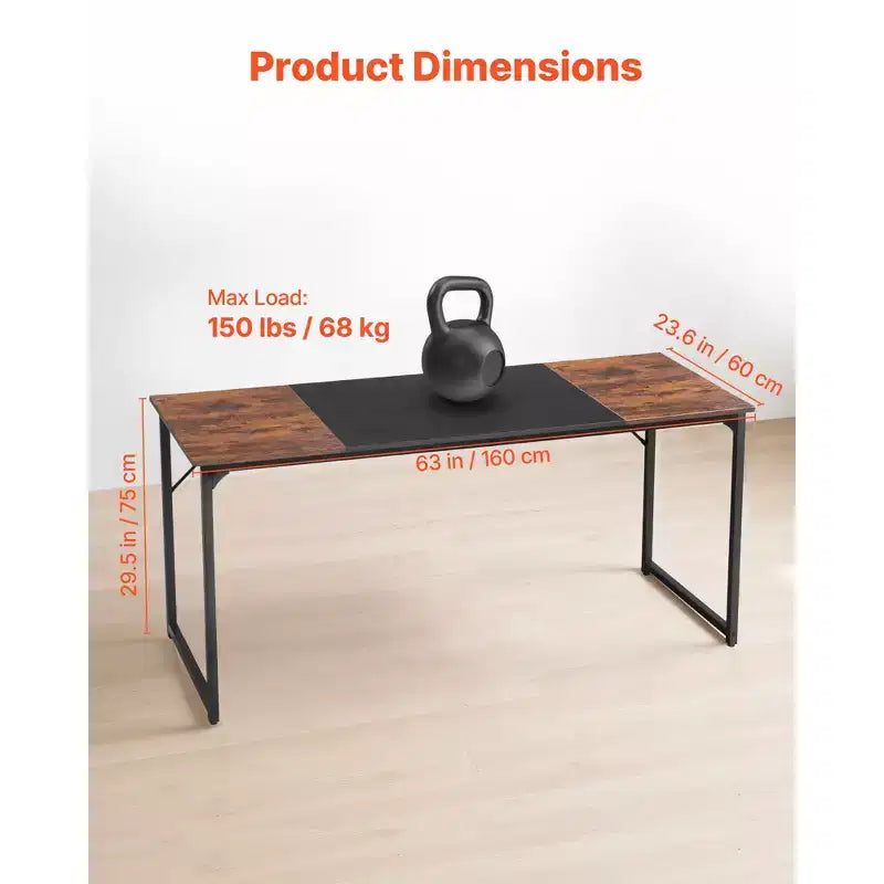 Bureau d'ordinateur VEVOR, bureau de jeu de 160 cm pour bureau à domicile, table d'étude moderne et simple avec cadre métallique pour un grand espace pour les jambes, marron + noir