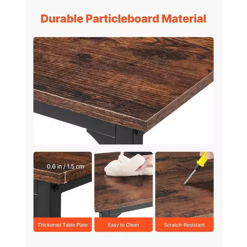 Bureau d'ordinateur VEVOR, bureau de jeu de 160 cm pour bureau à domicile, table d'étude moderne et simple avec cadre métallique pour un grand espace pour les jambes, marron + noir