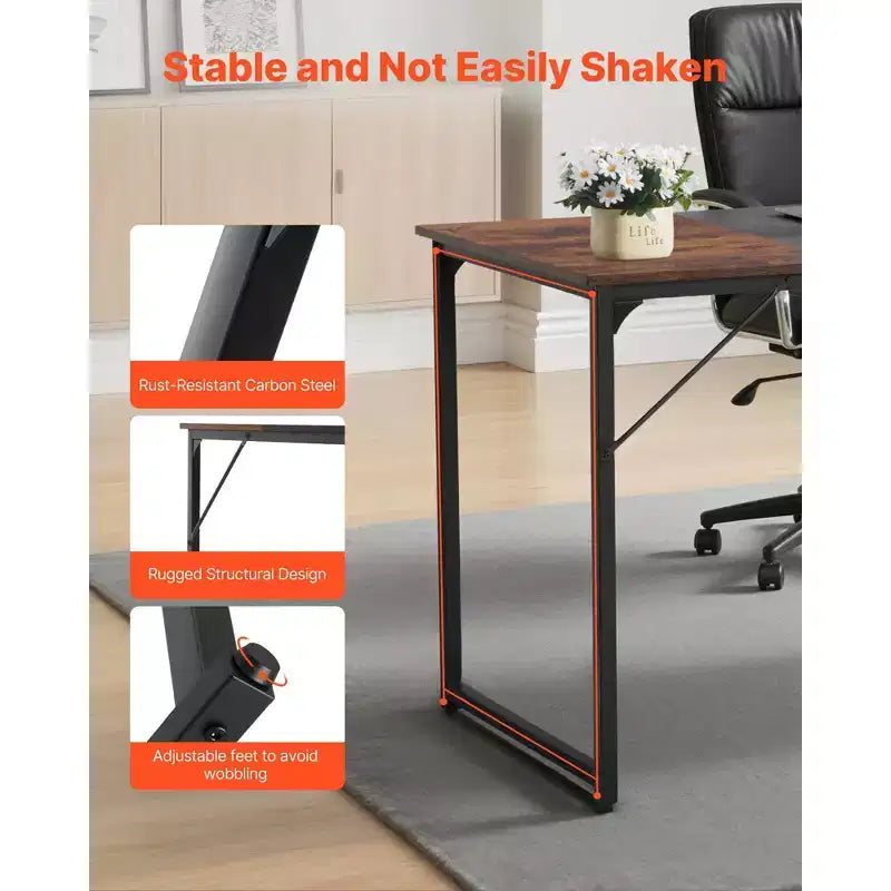 Bureau d'ordinateur VEVOR, bureau de jeu de 160 cm pour bureau à domicile, table d'étude moderne et simple avec cadre métallique pour un grand espace pour les jambes, marron + noir