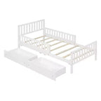 Lit plateforme MAYEERTY en bois, taille double, avec garde-corps des deux côtés et deux tiroirs de rangement, blanc