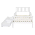 Lit plateforme MAYEERTY en bois, taille double, avec garde-corps des deux côtés et deux tiroirs de rangement, blanc