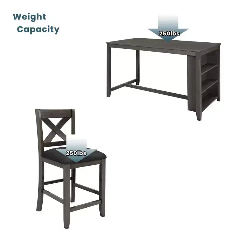 Ensemble de salle à manger 5 pièces à hauteur de comptoir pour 4 personnes, ensemble table de bar et 4 chaises en bois de style rustique pour salle à manger