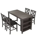Ensemble de salle à manger 5 pièces à hauteur de comptoir pour 4 personnes, ensemble table de bar et 4 chaises en bois de style rustique pour salle à manger