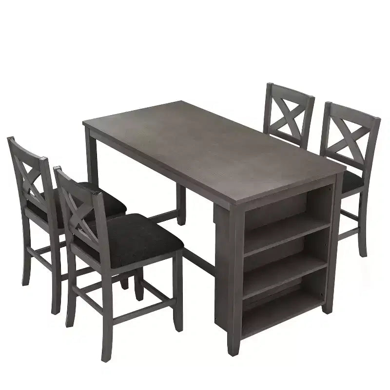 Ensemble de salle à manger 5 pièces à hauteur de comptoir pour 4 personnes, ensemble table de bar et 4 chaises en bois de style rustique pour salle à manger