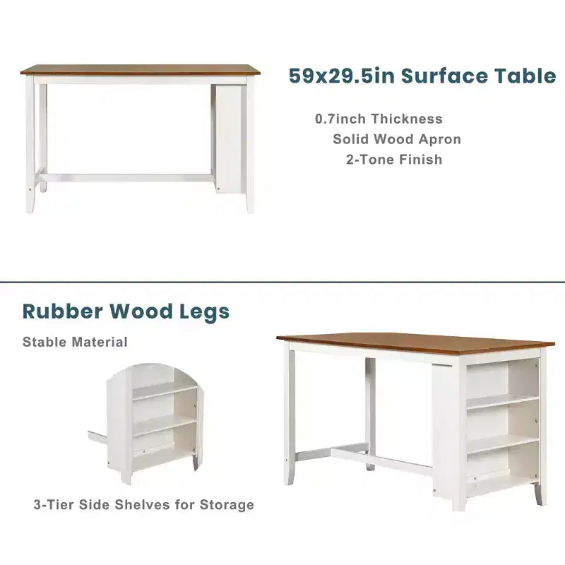 Ensemble de salle à manger 5 pièces à hauteur de comptoir pour 4 personnes, ensemble table de bar et 4 chaises en bois de style rustique pour salle à manger