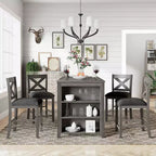 Ensemble de salle à manger 5 pièces à hauteur de comptoir pour 4 personnes, ensemble table de bar et 4 chaises en bois de style rustique pour salle à manger