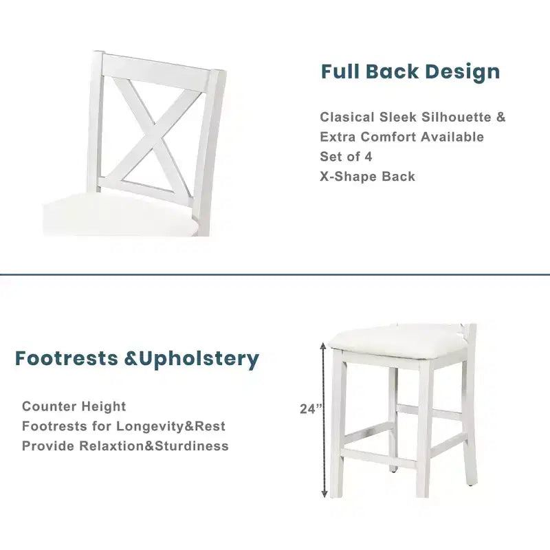Ensemble de salle à manger 5 pièces à hauteur de comptoir pour 4 personnes, ensemble table de bar et 4 chaises en bois de style rustique pour salle à manger