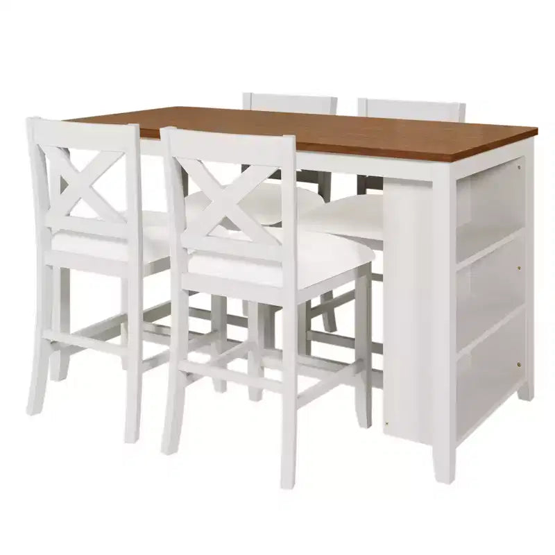 Ensemble de salle à manger 5 pièces à hauteur de comptoir pour 4 personnes, ensemble table de bar et 4 chaises en bois de style rustique pour salle à manger