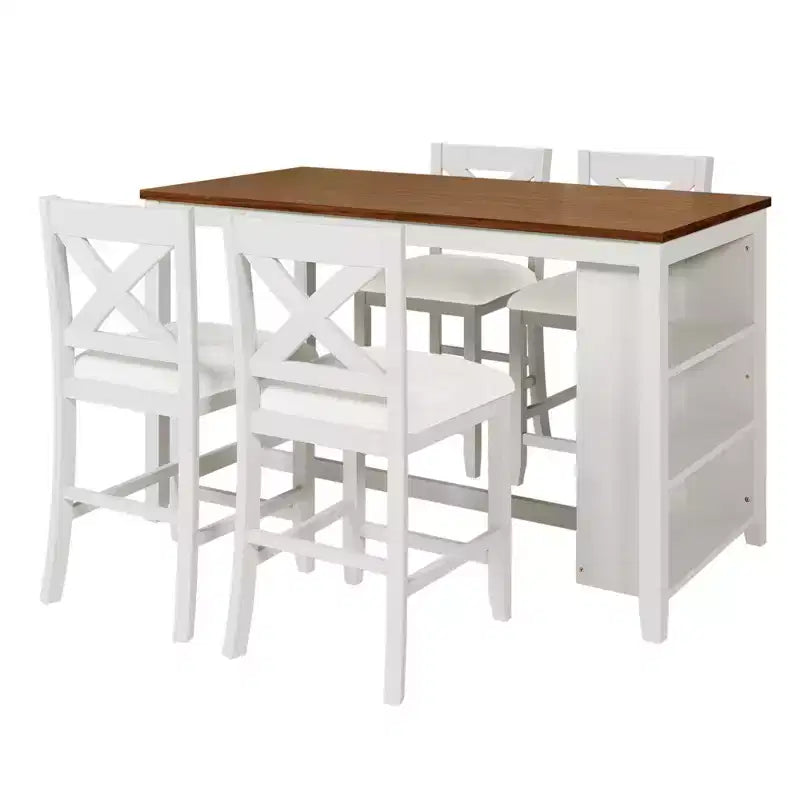 Ensemble de salle à manger 5 pièces à hauteur de comptoir pour 4 personnes, ensemble table de bar et 4 chaises en bois de style rustique pour salle à manger