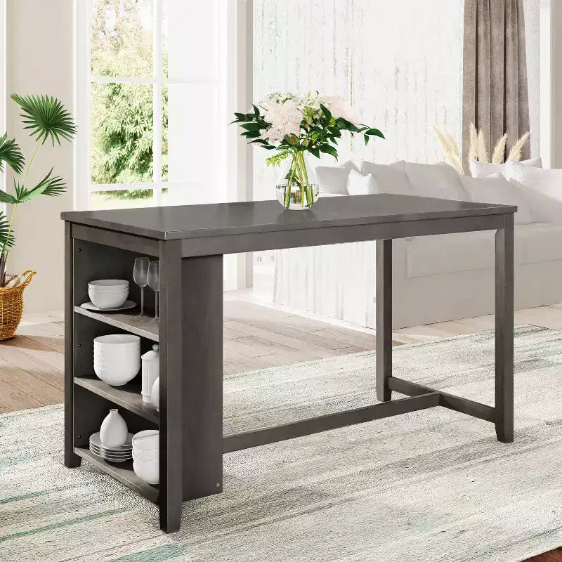 Ensemble de salle à manger 5 pièces à hauteur de comptoir pour 4 personnes, ensemble table de bar et 4 chaises en bois de style rustique pour salle à manger