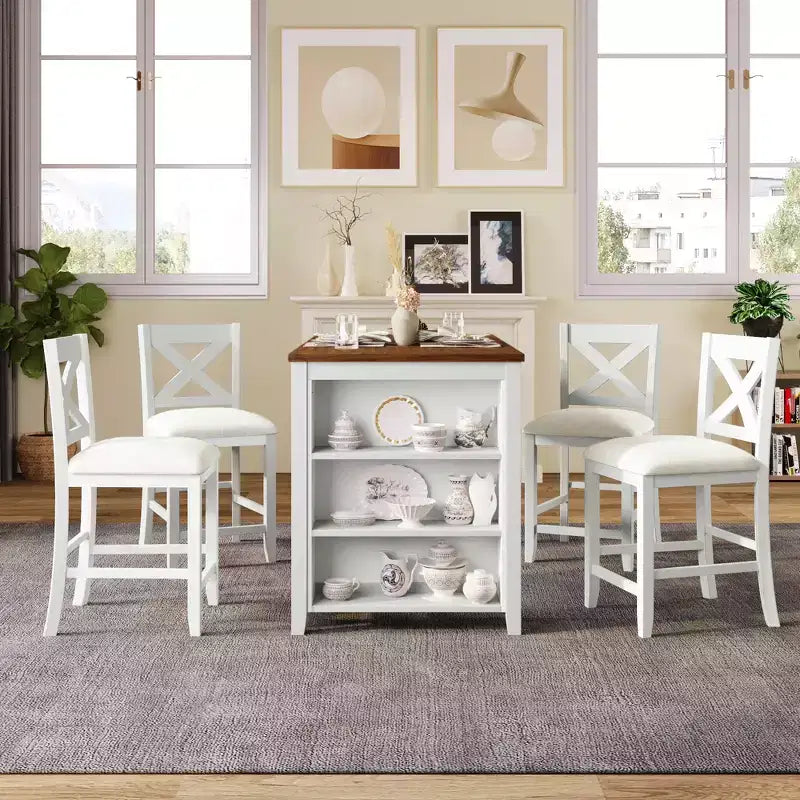 Ensemble de salle à manger 5 pièces à hauteur de comptoir pour 4 personnes, ensemble table de bar et 4 chaises en bois de style rustique pour salle à manger