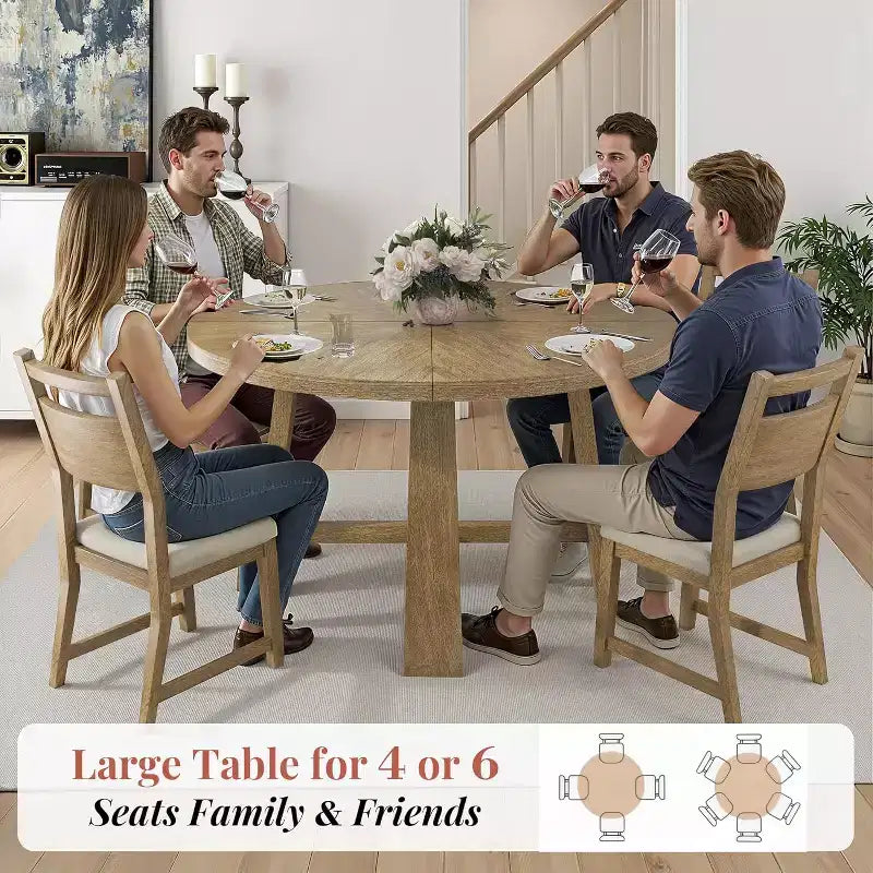 AMERLIFE Ensemble de salle à manger rond en bois massif pour 4 personnes, 5 pièces de salle à manger de style Mid-Century avec chaises rembourrées, design compact, montage facile