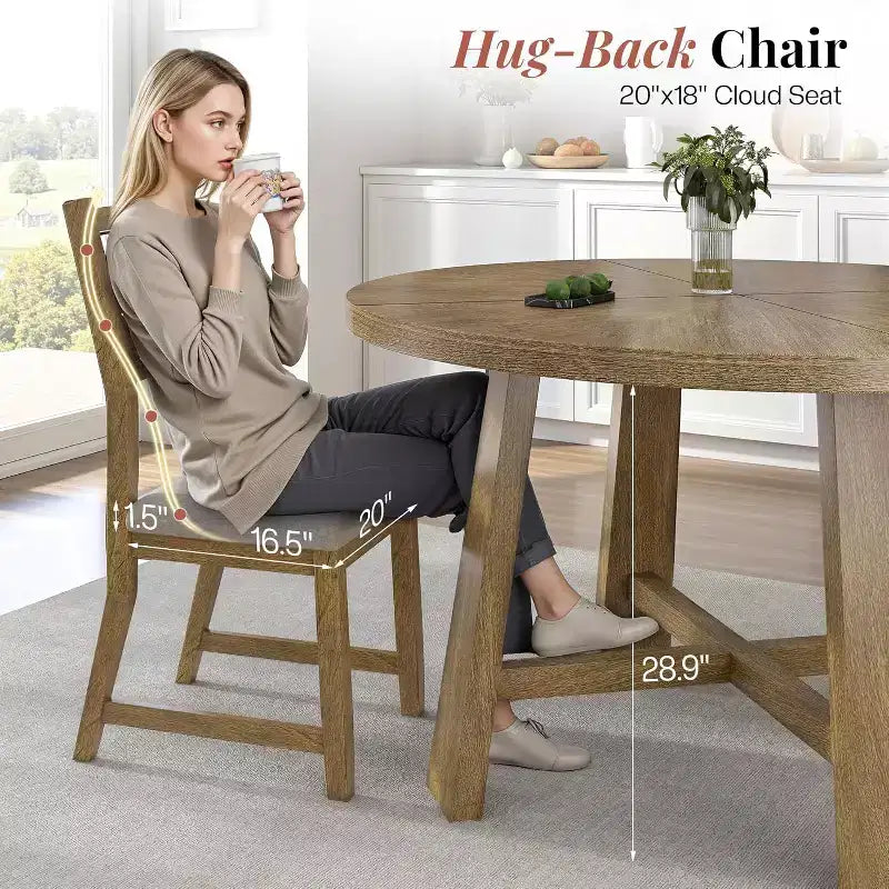AMERLIFE Ensemble de salle à manger rond en bois massif pour 4 personnes, 5 pièces de salle à manger de style Mid-Century avec chaises rembourrées, design compact, montage facile