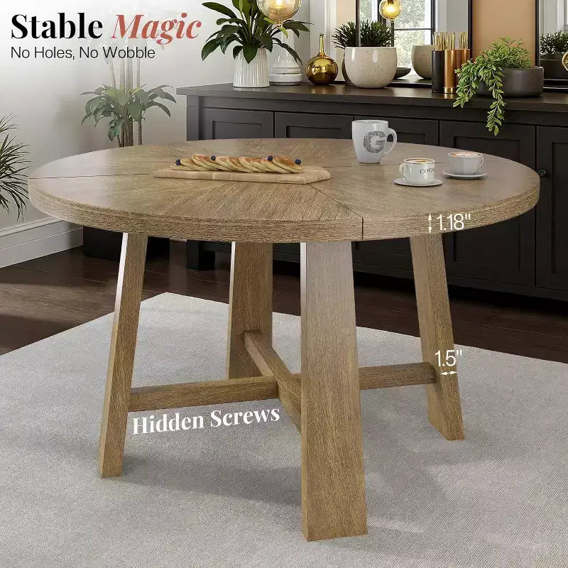 AMERLIFE Ensemble de salle à manger rond en bois massif pour 4 personnes, 5 pièces de salle à manger de style Mid-Century avec chaises rembourrées, design compact, montage facile