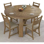 AMERLIFE Ensemble de salle à manger rond en bois massif pour 4 personnes, 5 pièces de salle à manger de style Mid-Century avec chaises rembourrées, design compact, montage facile