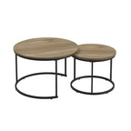 27 Ensembles de 2 tables gigognes rondes, plateaux imitation bois industriel avec cadre en métal robuste, tables d'appoint peu encombrantes, marron