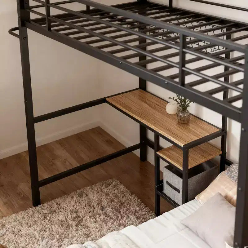 GDFStudio Benson Lit superposé moderne en métal en L avec deux lits simples, bureau et tiroirs