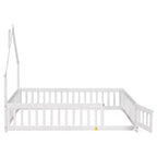 Lit cabane pleine grandeur pour enfants avec garde-corps, cadre de lit au sol en bois avec clôture pour chambre à coucher
