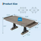 Table à manger de 71 pouces pour 6-8 personnes, Table de cuisine en bois avec 2 tiroirs, Table de salle à manger rectangulaire de style ferme avec double piédestal