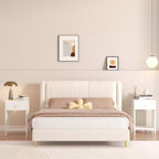 Table de chevet blanche moderne avec tiroir et étagère ouverte, Table de chevet à bords festonnés pour chambre à coucher, Petite table d'appoint minimaliste pour chambre d'enfant ou de fille
