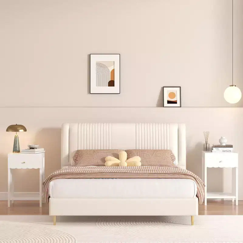 Table de chevet blanche moderne avec tiroir et étagère ouverte, Table de chevet à bords festonnés pour chambre à coucher, Petite table d'appoint minimaliste pour chambre d'enfant ou de fille