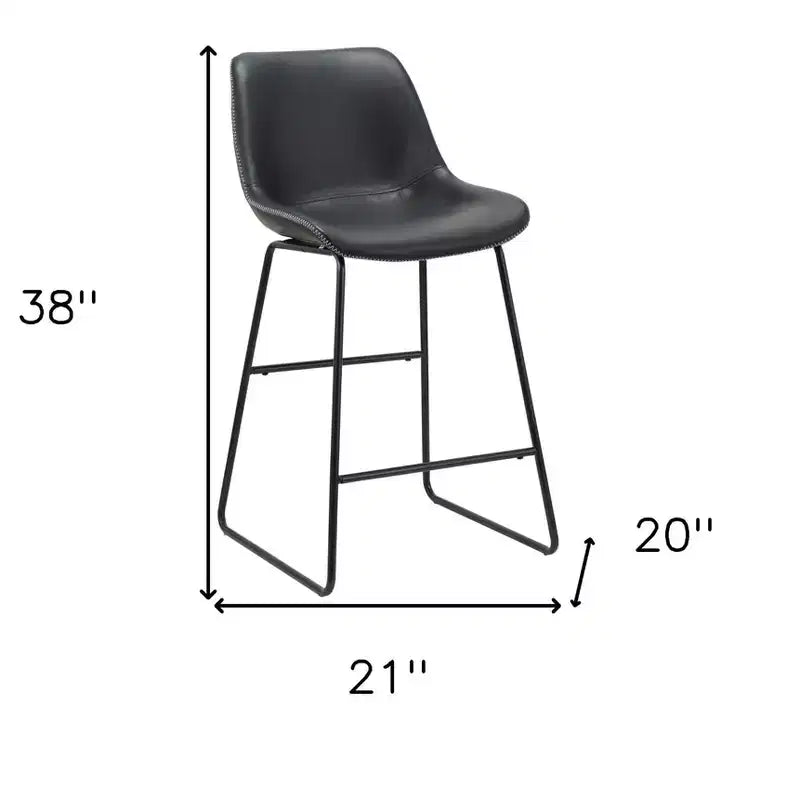Lot de deux tabourets de bar à hauteur de comptoir en similicuir noir et métal de HomeRoots