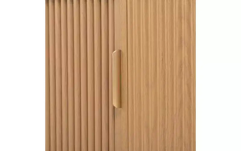 Meuble TV coulissant à rainures de style rustique JVNOXK, adapté aux téléviseurs jusqu'à 75 pouces, avec espace de rangement et poignées, en bois naturel