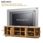 Meuble TV coulissant à rainures de style rustique JVNOXK, adapté aux téléviseurs jusqu'à 75 pouces, avec espace de rangement et poignées, en bois naturel