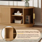 Meuble TV coulissant à rainures de style rustique JVNOXK, adapté aux téléviseurs jusqu'à 75 pouces, avec espace de rangement et poignées, en bois naturel